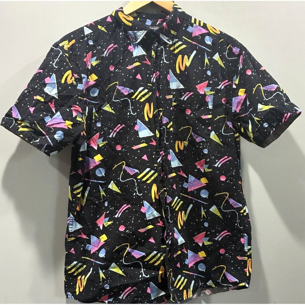 Super Massive Memphis Print Button Up Shirt Medium 90s Retro Geometric Cotton